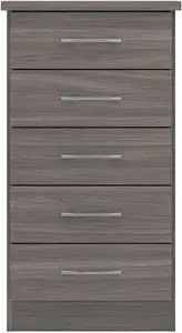 Nevada 5 Drawer Narrow Chest of Drawers Black Wood Grain Effect