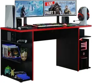 MADESA Gaming Computer Desk With 5 Shelves, 60D X 136W X 75H Cm Madesa Frame Colour: Red