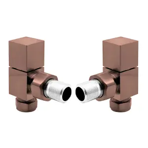 Pair Of Square Bronze Angled Radiator Valves