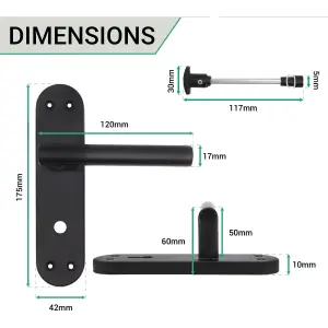 AFIT Matt Black Door Handles Bathroom T-Bar Door Handle on Backplate 175x42mm Bathroom Set