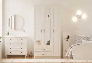 ANNE 3 Door 2 Drawer Mirrored White Wardrobe