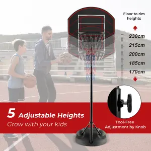 COSTWAY 170-230 cm Portable Basketball Hoop Adjustable Basketball Stand w/ Wheels