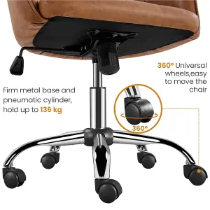 Yaheetech Height Adjustable Swivel Desk Chair with Castors and Armrests - Brown / Faux Leather