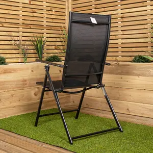 Set of 2 Outdoor Garden Patio Multi Position Reclining Folding Chair in Black