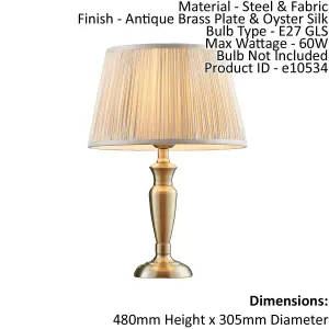 Table Lamp Antique Brass Plate & Oyster Silk 60W E27 Base & Shade e10534