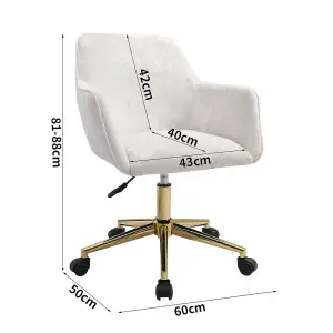 Off White Home Office Chair Velvet Effect Swivel Computer Desk Chair with Armrest