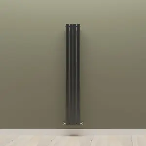 Vertical Black Single Oval Panel Radiator (H)1600mm x (W)236mm, 2280 BTU.