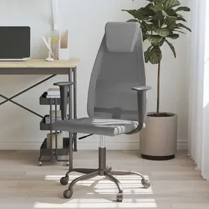 Berkfield Office Chair Grey Mesh Fabric and Faux Leather