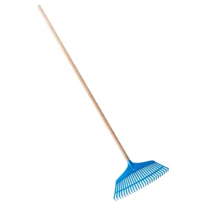 Garden Leaf Rake - 25 Tine Plastic Head & 115 cm Wooden Handle, 39 cm Wide - Lightweight & Durable for Quick Lawn Cleaning