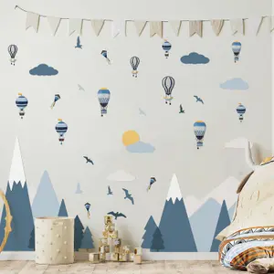 Walplus Combo Kids - Hot Air Balloons Over Blue Mountains Wall Sticker PVC