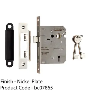 76mm 3 Lever Contract Sashlock Square Forend Nickel Plated Door Latch