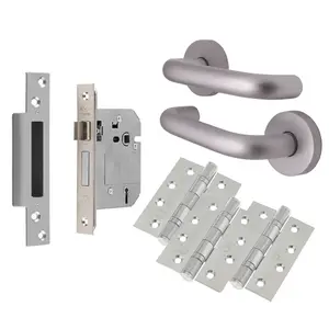 AFIT Satin Aluminium Return To Door Lever on Rose Door Handle Kit - 5 Lever BS3621 Sashlock