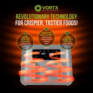 Tower Vortx Dual Basket Air Fryer with Two 4.25L Baskets 2400W Grey/Rose Gold