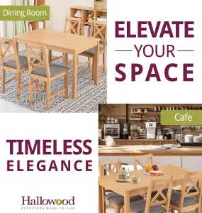 Hallowood Furniture Waverly Oak Dining Table (TAB1200) Set with 4 Small Cross Back Chairs (Grey Seat)