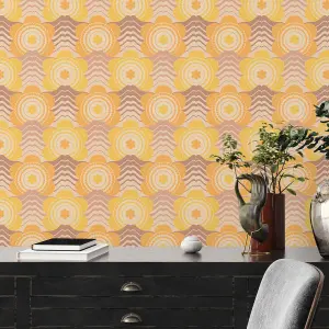 AS Creation Retro Flowers Yellow Wallpaper Trendy Textured Paste The Wall