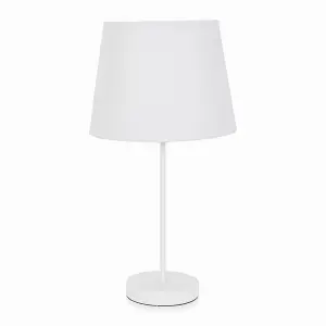 ValueLights Charles White Single Stem Table Lamp with White Tapered Lamp Shade and LED Bulb