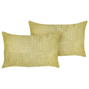 Set of 2 Cushions MILLET Corduroy 47 x 27 cm Solid Olive Green