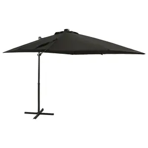 Berkfield Cantilever Umbrella with Pole and LED Lights Black 250 cm