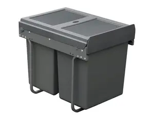 40 Litre Pull Out Under Counter Kitchen Waste Recycling Bin for 400mm Cabinet Hinged Door Base Mounted