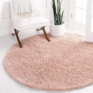 Rose Pink Thick Shaggy Circle Rug - California - 150cm