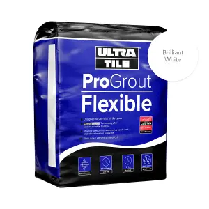 UltraTile ProGrout Flexible Waterproof All Purpose Tile Grout, 3kg - Brilliant White