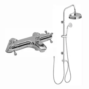 ENKI Gallant Chrome Deck Mounted Overhead Brass Thermostatic Shower Dual Rigid Riser Kit