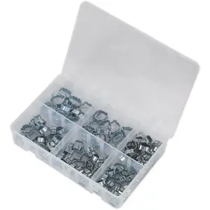 140 Piece Zinc Plated O-Clip Assortment - Double Ear Fasteners - Various Sizes