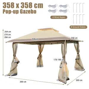 Costway 3.6 x 3.6 M Pop up Gazebo Instant Gazebo Tent w/4-sided Mesh Netting