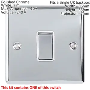 CHROME Bedroom Socket & Switch Set- 1x Light Switch & 2x UK Power Sockets