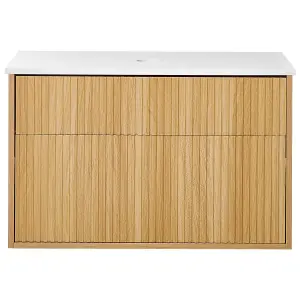 Bathroom Wall Mounted Cabinet 80 x 52 cm Light Wood BEXTI