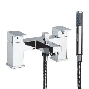 Nolan Polished Chrome Square Deck-mounted Bath Shower Mixer Tap with Handset