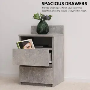 Bedside Drawers - size 21.7" H x 13" W (55x33 cm) - Grey Finish - Small Bedside Cabinet with Drawers for Bedrooms