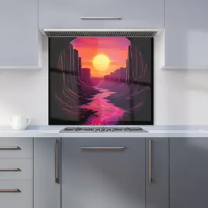 Synthwave Canyon Sunset Premium Glass Kitchen Splashback W700mm x H750mm