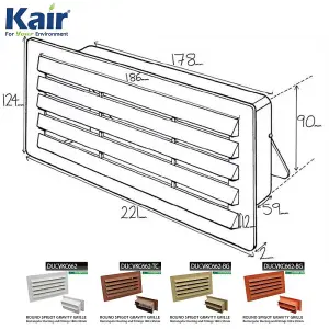 Kair 180mm x 95mm Rectangular Airbrick with Damper - Beige