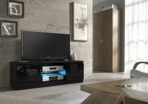 Aura TV Unit 120cm Black High Gloss Doors with LED Lighting - Creative Furniture