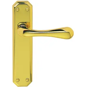 Geometric Internal Latch Door Handle - Polished Brass Lever On Angular Backplate