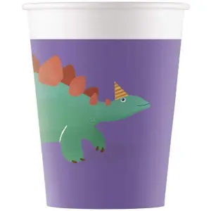 Procos Dinosaur Roar Paper Party Cup (Pack of 8) Purple/White (One Size)