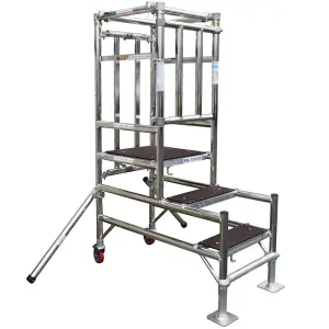 4 Tread Mobile Telescopic Podium Step Ladder 1.2m Tall Work Platform Safety Cage