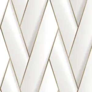 Debona Armando Herringbone lattice Geometric Motif Geo Metallic Vinyl Wallpaper White Gold 2120