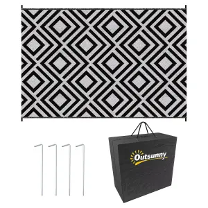 Outsunny Reversible Waterproof Outdoor Rug W/ Carry Bag, 182 x 274 cm, Black