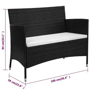 Berkfield Garden Bench with Cushion Poly Rattan Black