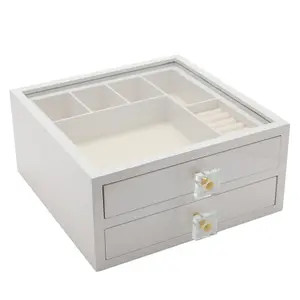 White Wooden Jewellery Box With Compartments and 2 Drawers