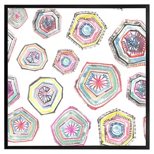 Hand painted multicolour watercolour  geometrical pattern (Picutre Frame) / 12x12" / White