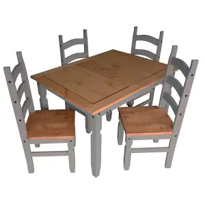 Mercers Furniture Corona Grey Wax Small Extending Dining Table & 4 Chairs Set Solid Pine with Mexican Styling