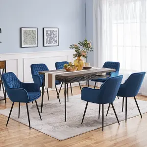 Yaheetech 2PCS Blue Velvet Fabric Tufted Dining Chairs with Armrest