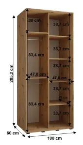 Stylish Sapporo Sliding Door Wardrobe with Shelves and Hanging Rails - Oak Artisan (H)2050mm (W)1000mm (D)600mm