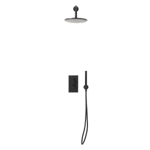 Apres Dual Function Concealed Shower Valve Matt Black - Complete Shower System - Matt Black Finish - Fixed Head and Fixed Handset