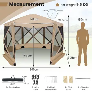 Costway 346 x 305 cm Pop-up Screen House Tent 6-Sided Camping Gazebo Instant Setup Hub Tent with Portable Carrying Bag