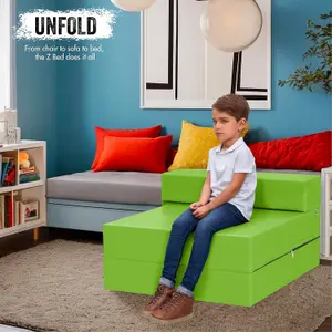 Fold Out Single Z Bed Futon Sofa Chair Mattress - Lime