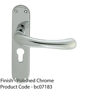 Rounded Smooth Latch & EURO Lock Door Handle - Polished Chrome Lever Backplate